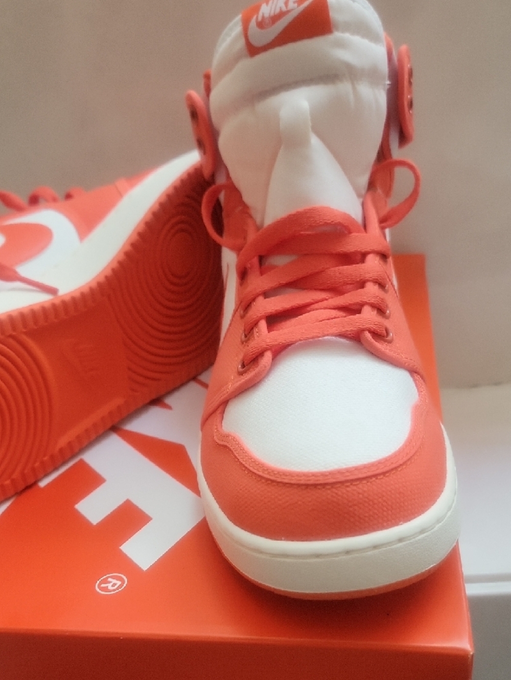Nike Mens High-Top Sneakers in Orange and White - Picture 4 of 6